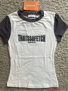 THATSSOFETCH Two-Tone Logo Crew Neck Tee in White with Charcoal Cap Sleeves